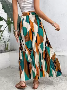 Breezaya Gonne lunghe plissettate con stampa geometrica, outfit da vacanza sulla spiaggia per donne