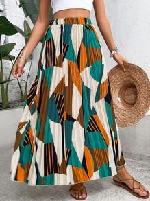 Breezaya Gonne lunghe plissettate con stampa geometrica, outfit da vacanza sulla spiaggia per donne