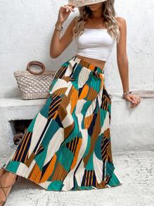 Breezaya Gonne lunghe plissettate con stampa geometrica, outfit da vacanza sulla spiaggia per donne