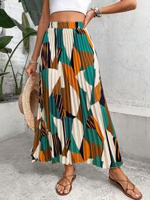 Breezaya Gonne lunghe plissettate con stampa geometrica, outfit da vacanza sulla spiaggia per donne