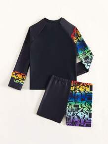 Tween Boy Game Controller Printed Swimwear Set - Black - View 2
