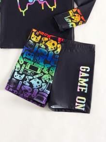 Tween Boy Game Controller Printed Swimwear Set - Black - View 3