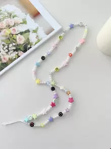 1pc Star Decor Beaded Phone Lanyard - White - View 1