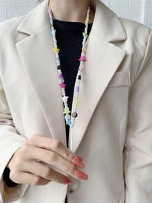 1pc Star Decor Beaded Phone Lanyard - White - View 2