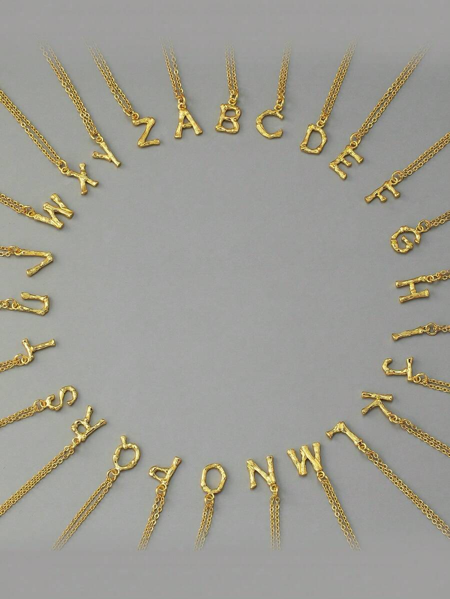 1pc Fashion Copper Letter Pendant Necklace For Women For Daily Life - Yellow Gold - View 1