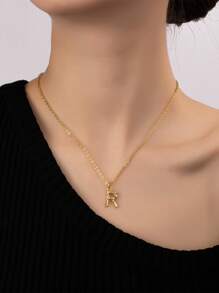 1pc Fashion Copper Letter Pendant Necklace For Women For Daily Life - Yellow Gold - View 3