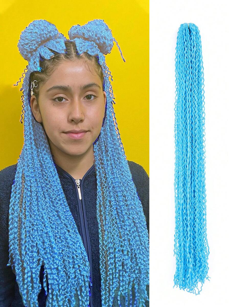 Zizi辮編織合成髮延長紫粉藍24英寸長捲曲編織藝術髮型,適用於女性 - 淺藍色 - 查看 1