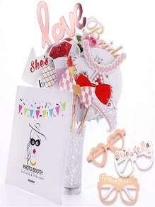 23pcs/set Paper Photobooth Prop, Creative Crown & Ring Design Party Decoration Selfie Prop For Wedding Party - Pink - View 4