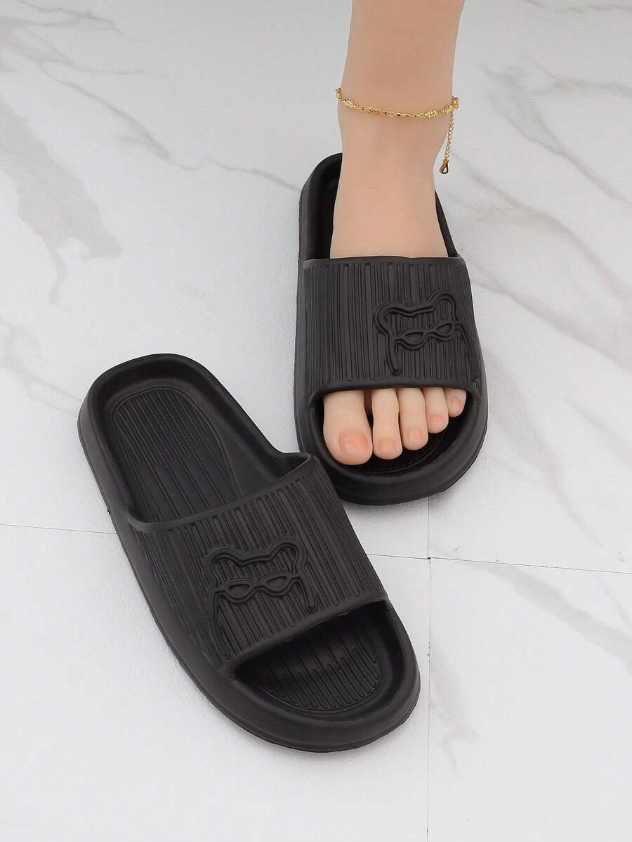 Women Letter Graphic Single Band Slides, Plastic Fashion Slides Black,Spring Summer Outfits - Black - View 1