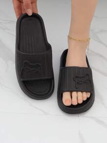 Women Letter Graphic Single Band Slides, Plastic Fashion Slides Black,Spring Summer Outfits - Black - View 2