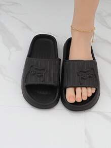 Women Letter Graphic Single Band Slides, Plastic Fashion Slides Black,Spring Summer Outfits - Black - View 3