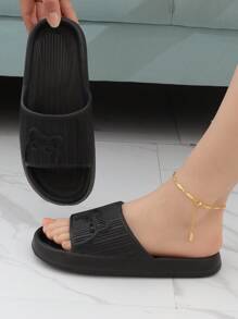 Women Letter Graphic Single Band Slides, Plastic Fashion Slides Black,Spring Summer Outfits - Black - View 4