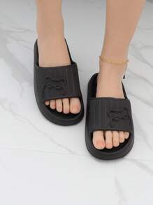 Women Letter Graphic Single Band Slides, Plastic Fashion Slides Black,Spring Summer Outfits - Black - View 5