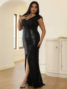 seomiscky Vestido de vestir de muslo con abertura con lentejuelas - Negro - Ver 4