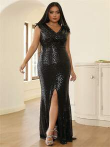seomiscky Vestido de vestir de muslo con abertura con lentejuelas - Negro - Ver 6