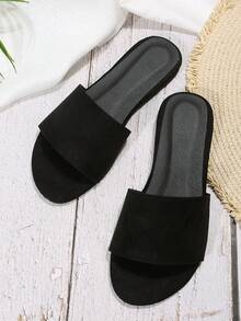 女性極簡風格涼拖,仿麂皮優雅涼鞋夏天 - 黑色 - 查看 3