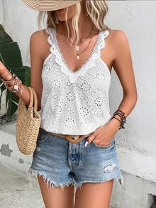 VaVaBold 網眼刺繡貝殼邊背心上衣 - 白色 - 查看 4
