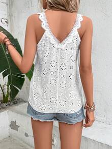 VaVaBold 網眼刺繡貝殼邊背心上衣 - 白色 - 查看 2