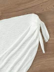 Swim Vcay Váy che phủ bãi biển mùa hè cho nữ, váy che phủ thắt nút hai bên gợi cảm màu trơn ngày lễ bãi biển - trắng - Xem 7