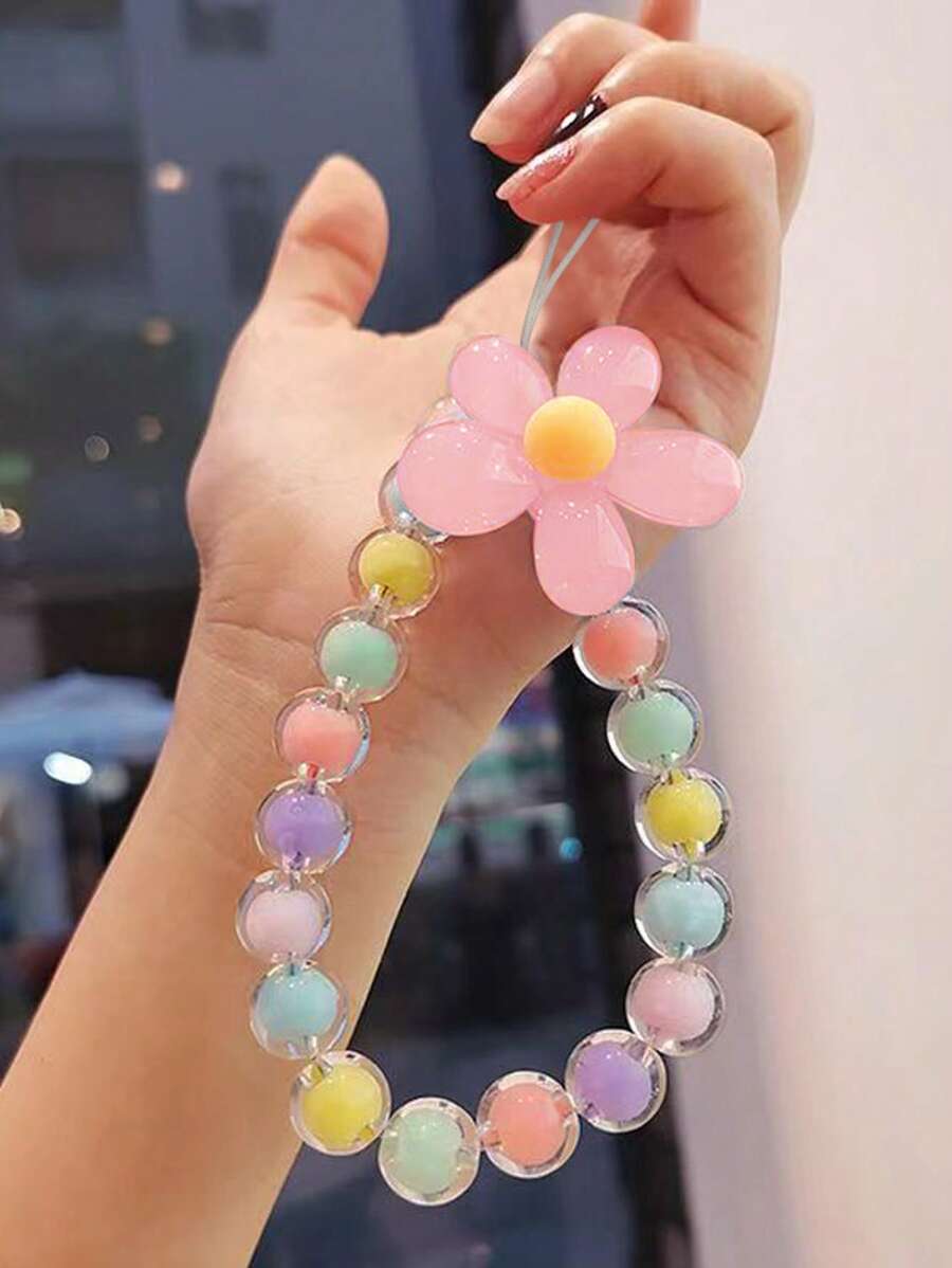 Hoa trang trí dây buộc điện thoại đính cườm - Nhiều màu - Xem 1
