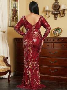 seomiscky Plus Mermaid Hem Sequin Formal Dress - Burgundy - View 1