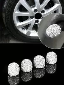 4 chiếc Mũ chụp thân van ô tô tự động, Mũ van lốp xe ô tô bằng pha lê, Phụ kiện trang trí xe hơi Bling chống bụi - trắng - Xem 1