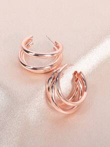 Pendientes de aro abierto minimalista - Oro rosa - Ver 1