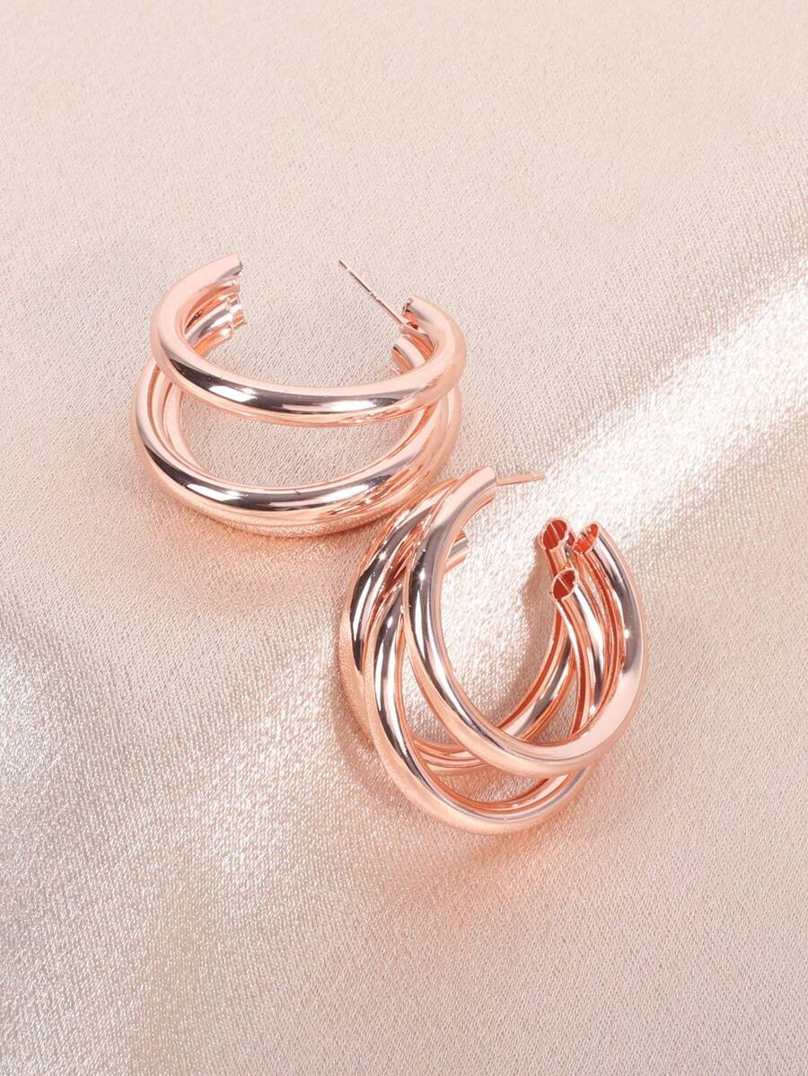 Pendientes de aro abierto minimalista - Oro rosa - Ver 1