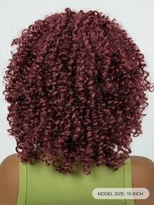 Tóc giả tổng hợp xoăn vừa Afro có tóc mái - Màu Đỏ Sâu - Xem 3