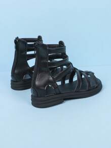 1 双女孩休闲公主街头风格凉鞋，百搭时尚派对/节日角斗士凉鞋 - 黑色 - 查看 7