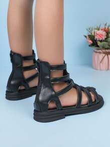 1 双女孩休闲公主街头风格凉鞋，百搭时尚派对/节日角斗士凉鞋 - 黑色 - 查看 10