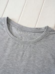 SHEIN LUNE Solid Round Neck Tee - Grey - View 4