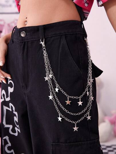 Grunge Punk 1pc Women Star Charm Layered Fashion Pants Chain For Clothes Decoration Street