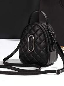 Túi Satchel mini Trang trí bằng kim loại chần bông Tay cầm trên cùng - màu đen - Xem 1