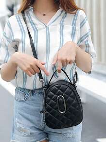 Túi Satchel mini Trang trí bằng kim loại chần bông Tay cầm trên cùng - màu đen - Xem 4