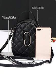 Túi Satchel mini Trang trí bằng kim loại chần bông Tay cầm trên cùng - màu đen - Xem 8