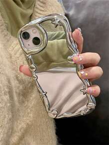 1 funda de teléfono con estilo fresco con patrón de corazones y estrellas plateados, compatible con iPhone - Plateado - Ver 2