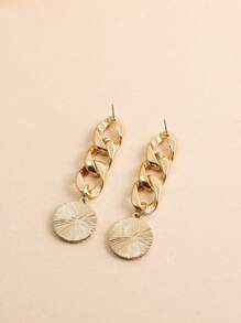 1pair Zinc Alloy Chain Texture Relief Earrings - Yellow Gold - View 4