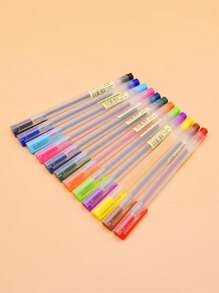 12支混合彩色中性筆簡單便攜式中性筆適合學生、書寫、繪畫 - 彩色 - 查看 1