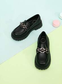 Girls Slip On Metal Decor Loafer Flats Outdoor - Black - View 3