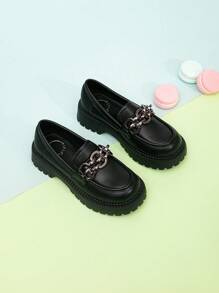 Girls Slip On Metal Decor Loafer Flats Outdoor - Black - View 5