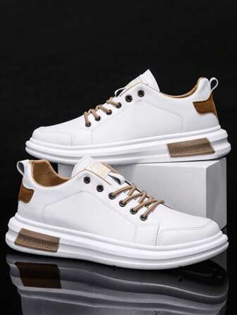 Men's White Lace-Up Front Low Top Skate Shoes Low Top Casual Skate Shoes  Men Business Shoes
