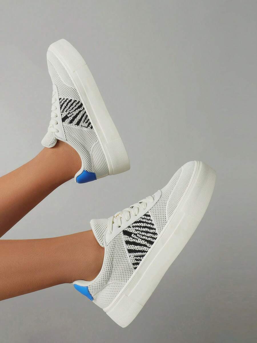 Cuccoo Graphic Knit Lace-up Front Sneakers - Beige - View 1