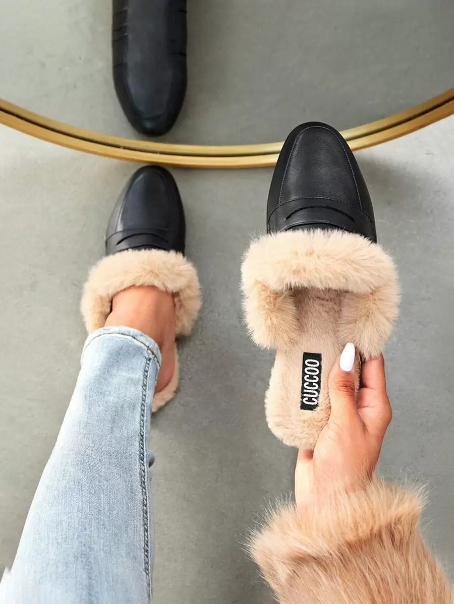 Thermal Lined Flat Mules - Black - View 1