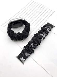 2 piezas Hombres Mujeres Banda de Apple Watch de tela con diseño de Scrunchie de patrón floral y negro a la moda 49/45/44/42/41/40/38 mm, compatible con Apple Watch Series SE 8 7 6 5 4 3 2 1