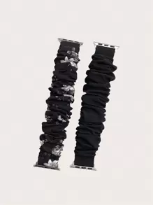 2 piezas Hombres Mujeres Banda de Apple Watch de tela con diseño de Scrunchie de patrón floral y negro a la moda 49/45/44/42/41/40/38 mm, compatible con Apple Watch Series SE 8 7 6 5 4 3 2 1