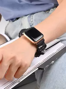 2 piezas Hombres Mujeres Banda de Apple Watch de tela con diseño de Scrunchie de patrón floral y negro a la moda 49/45/44/42/41/40/38 mm, compatible con Apple Watch Series SE 8 7 6 5 4 3 2 1