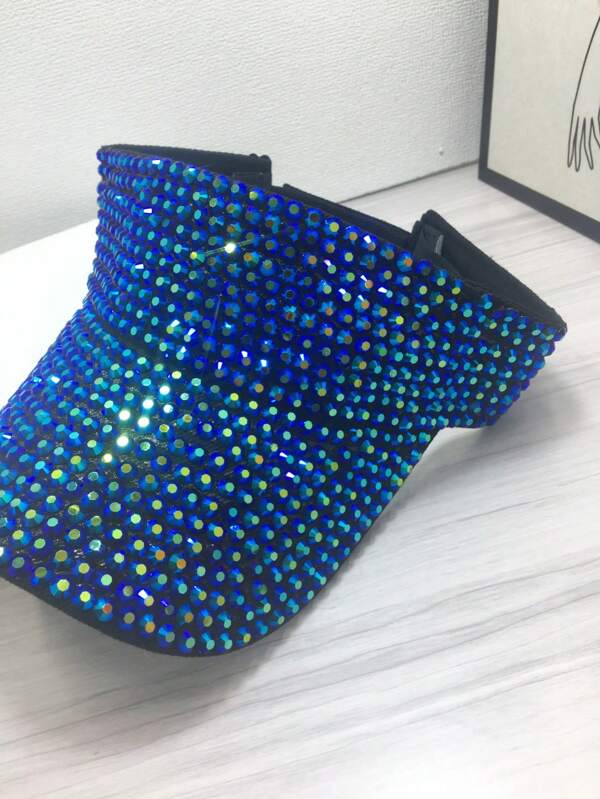 1pc Unisex Rhinestone Decor Sun Protection Adjustable Glamorous Visor