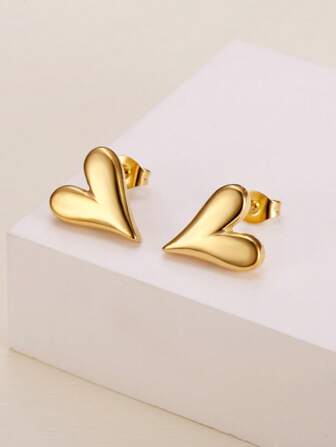 1pair Fashionable Stainless Steel Heart Stud Earrings For Women For Daily Decoration