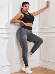 SHEIN Yoga Futuristic 大碼無縫高彈力運動型文胸和寬腰帶緊身打底褲 - 彩色 - 查看 2